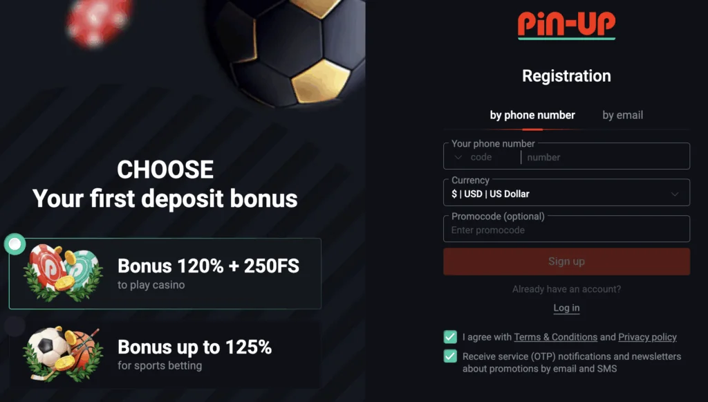 registration at Pin Up Bet